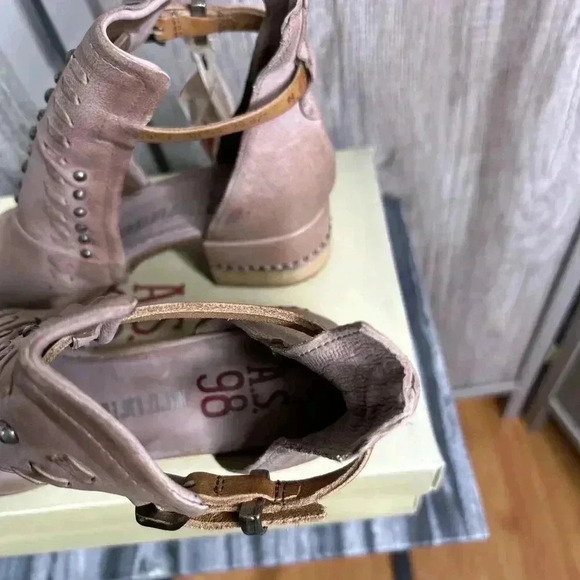 A.S. 98 Sandals Leather Block Heel Studs Ankle Strap Mauve Fair Wind - Picture 4 of 10